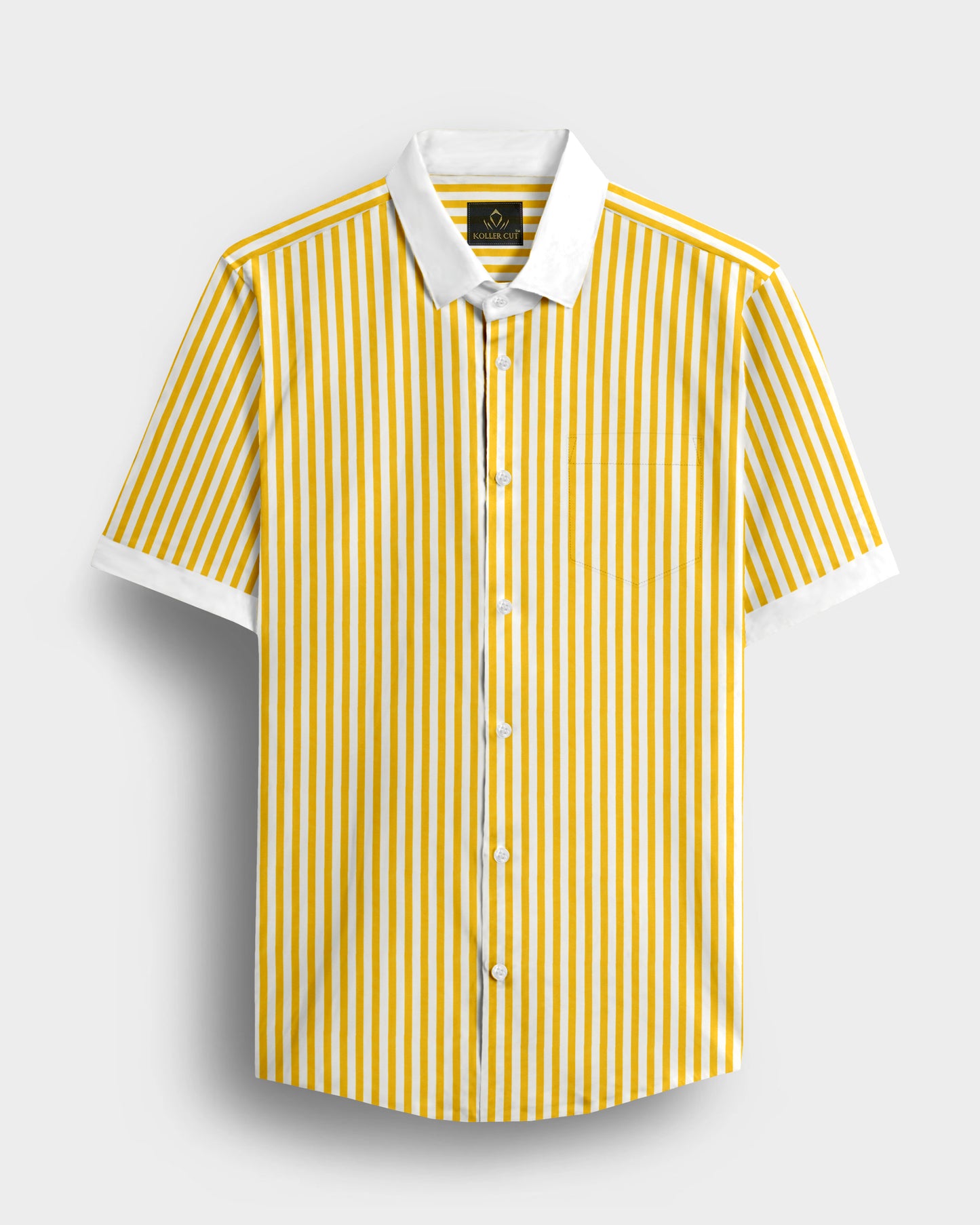 Lemon Yellow and White Candy Stripes Designer Cotton Shirt
