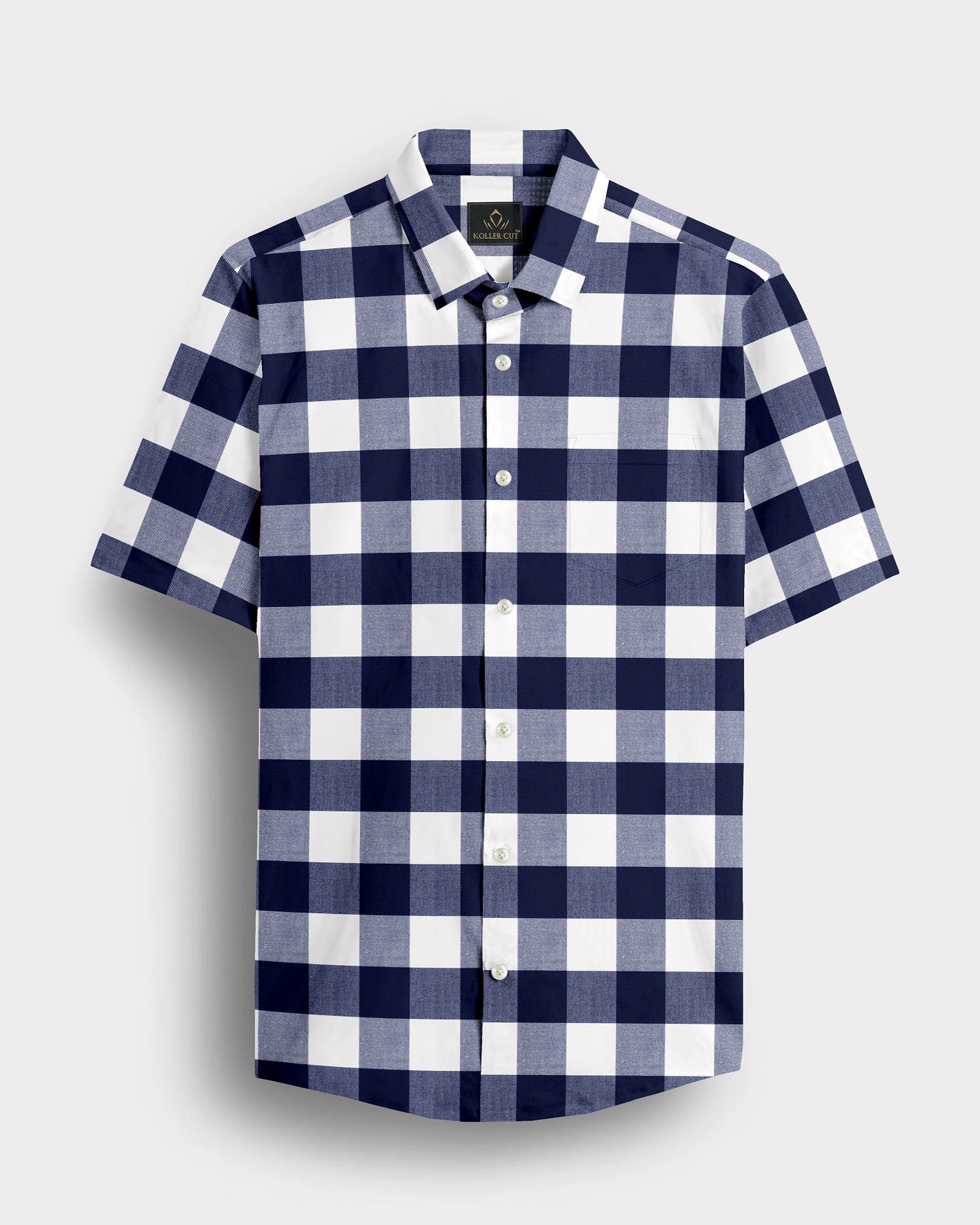 White and Ink Blue Buffalo Checks Cotton Shirt
