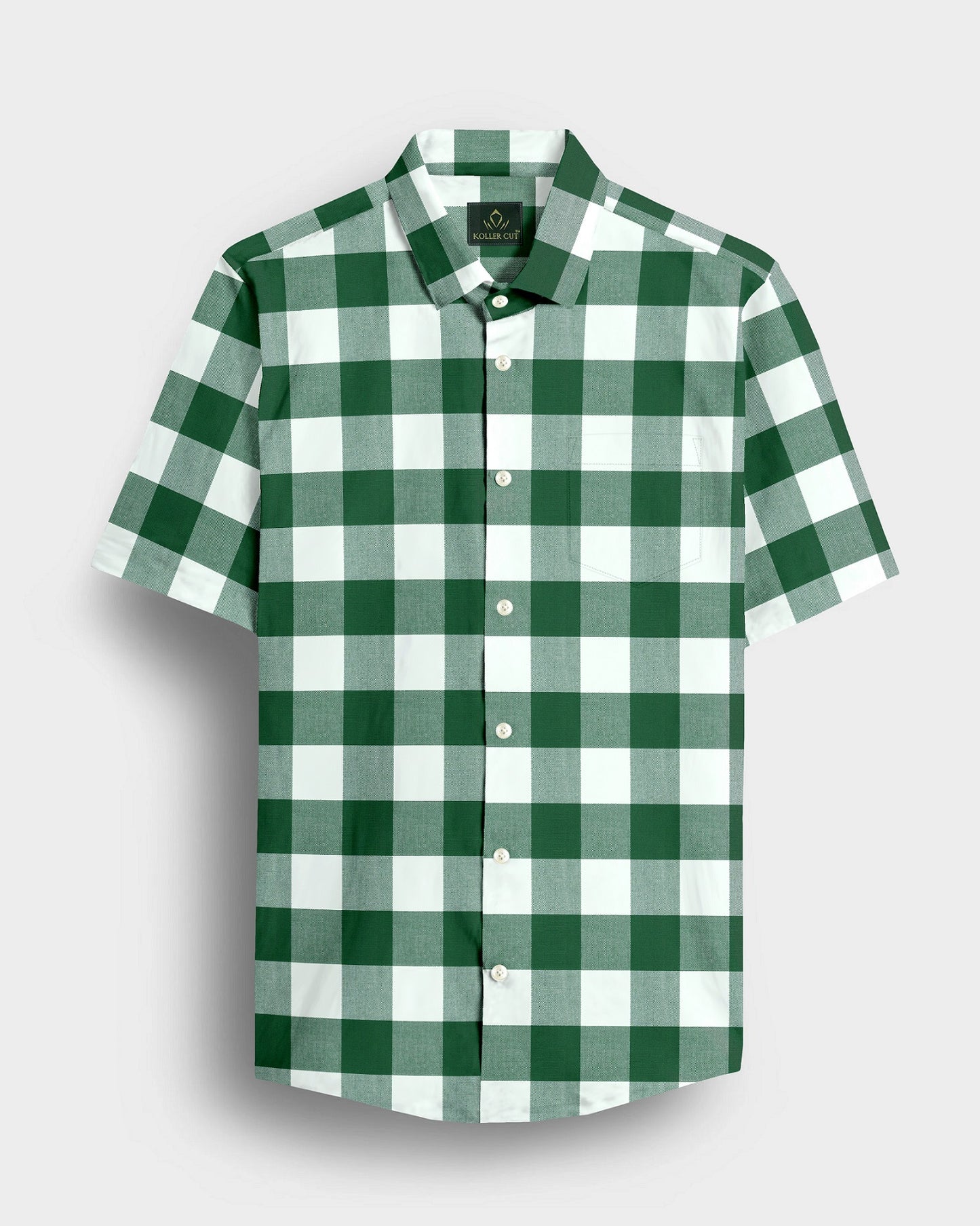 White and Emerald Green Buffalo Chekcs Oxford Cotton Shirt