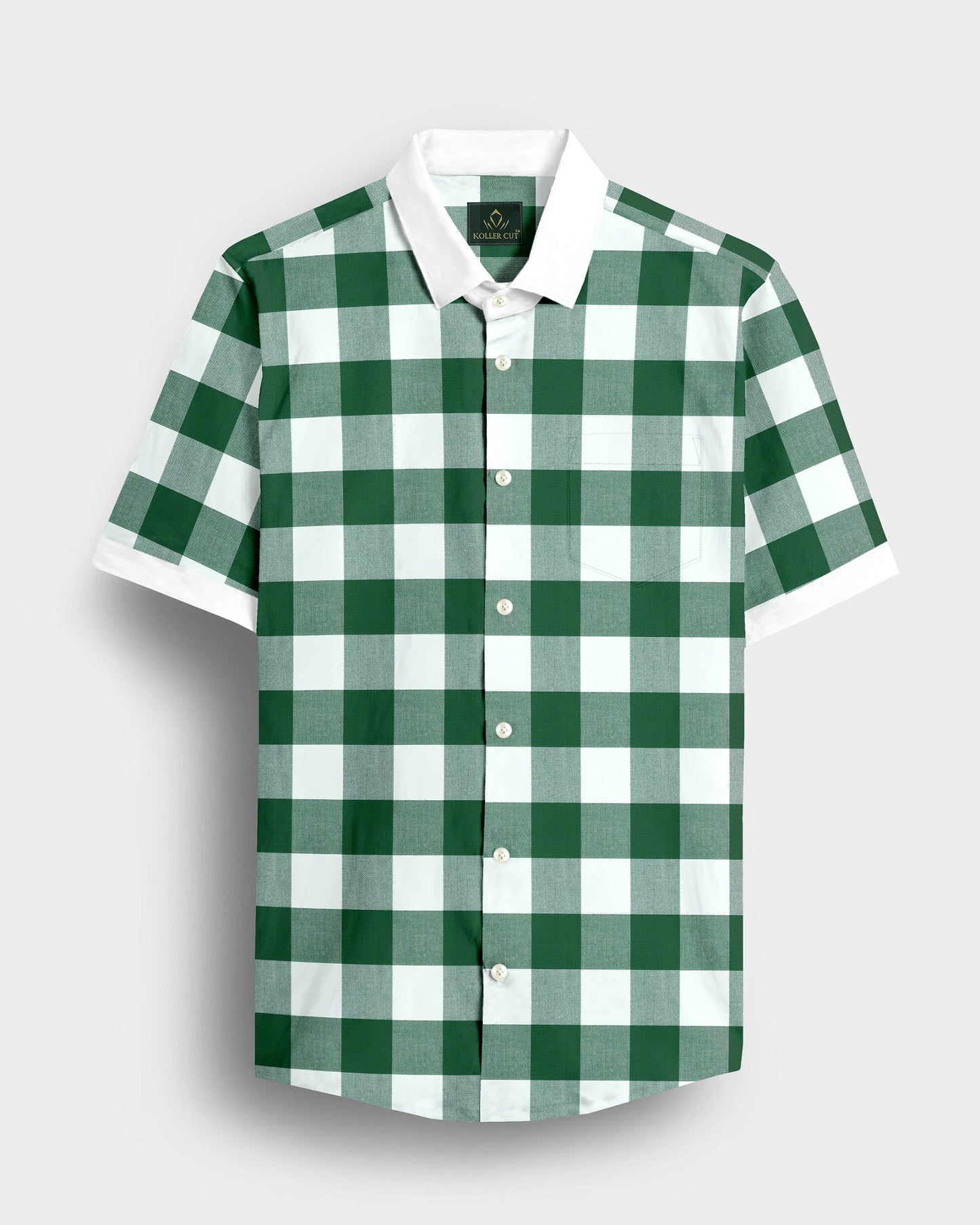 White and Emerald Green Buffalo Chekcs Oxford Designer Cotton Shirt