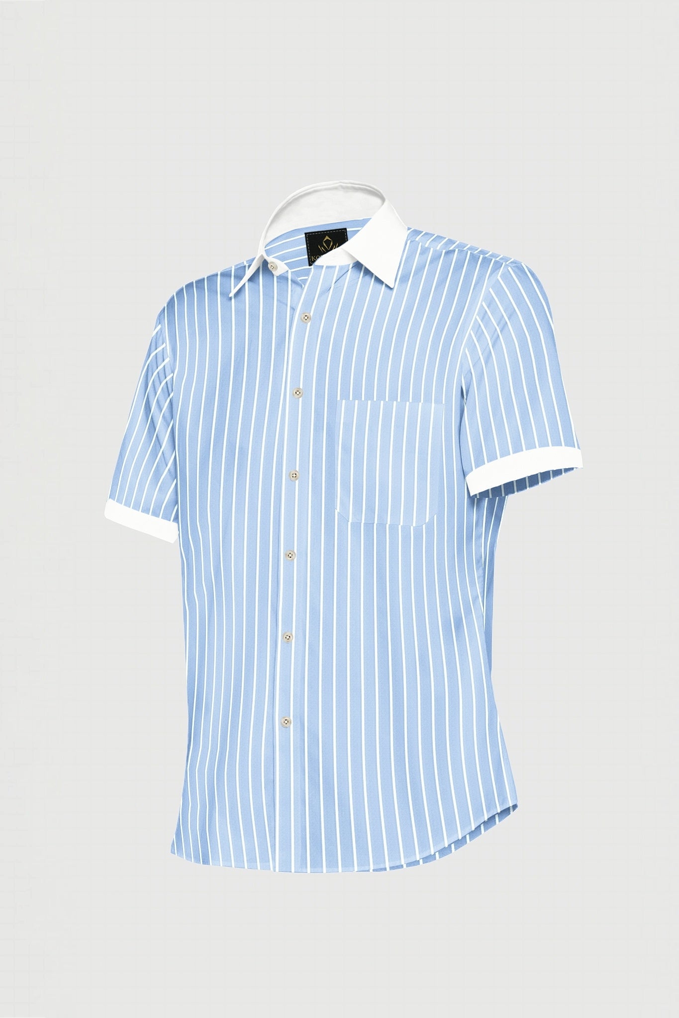 Blizzard Blue and White Wide Pinstripes Designer Cotton Linen Shirt