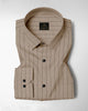 Seedpearl Beige and Raven Black Altered Broken Stripes Oxford Cotton Shirt
