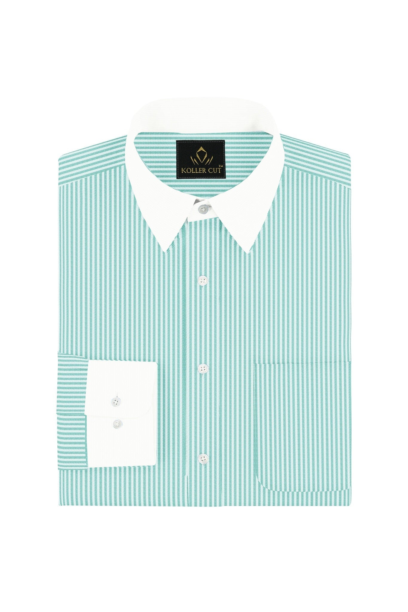 Ambrosia Green and White Candy Stripes Designer Cotton Shirt