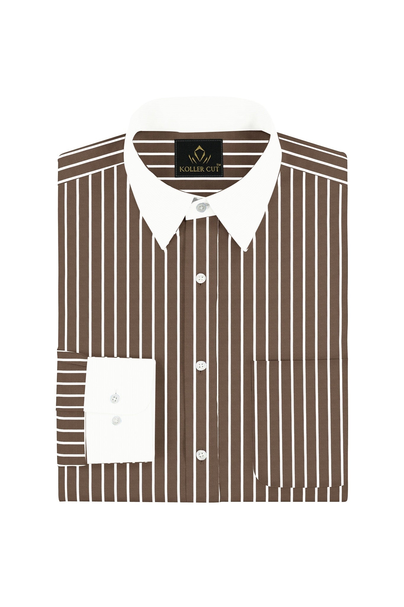 Tortilla Brown and White Pinstripes Designer Cotton Shirt
