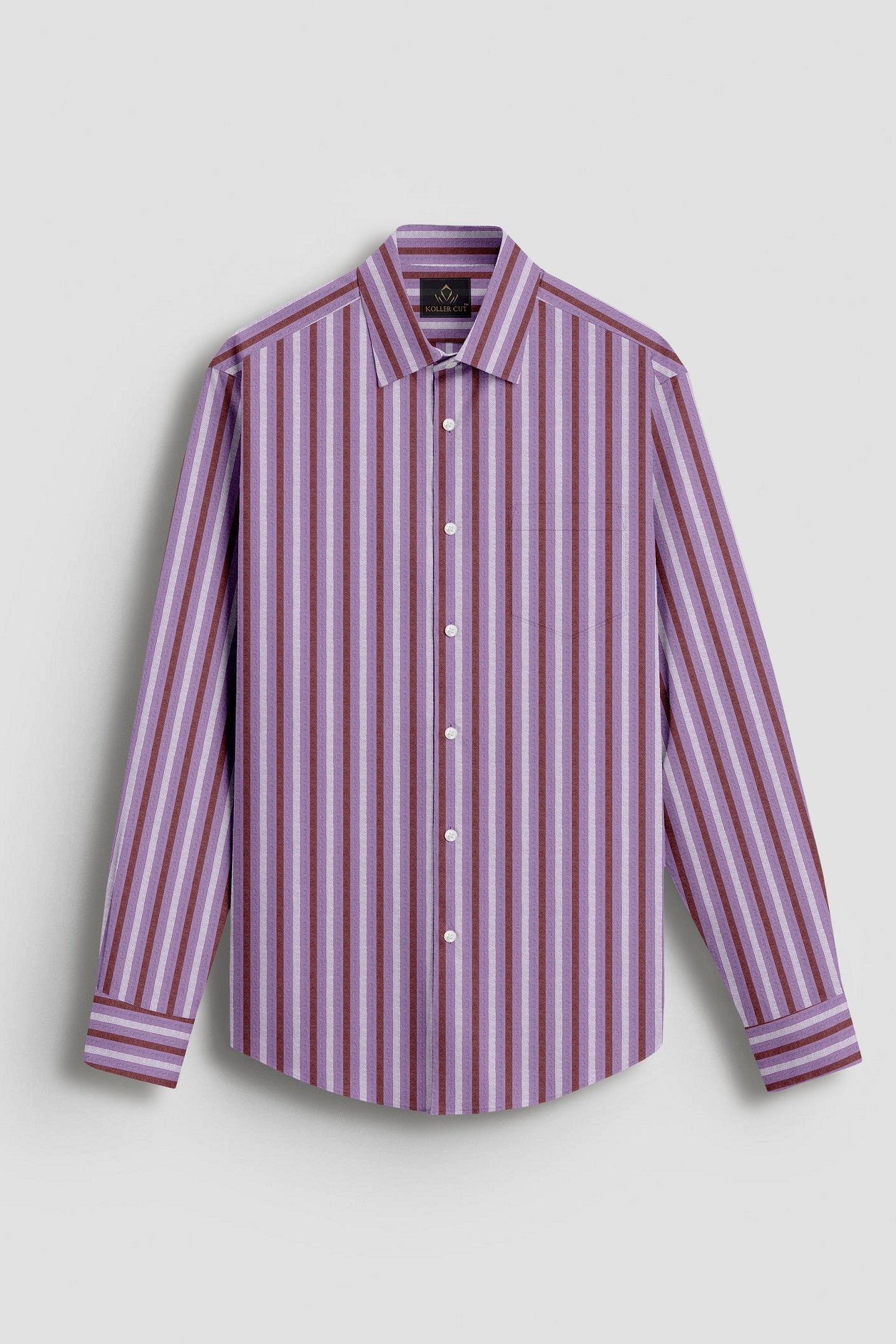 Crocus Purple with Brick Red and White Seersucker Stripes Cotton Shirt