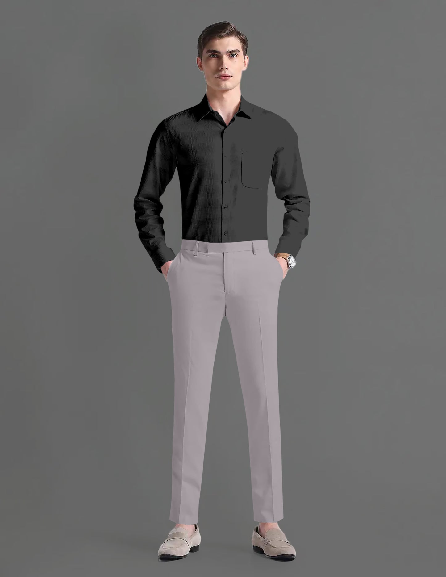Lunar Gray Solid Wool Blend Pant