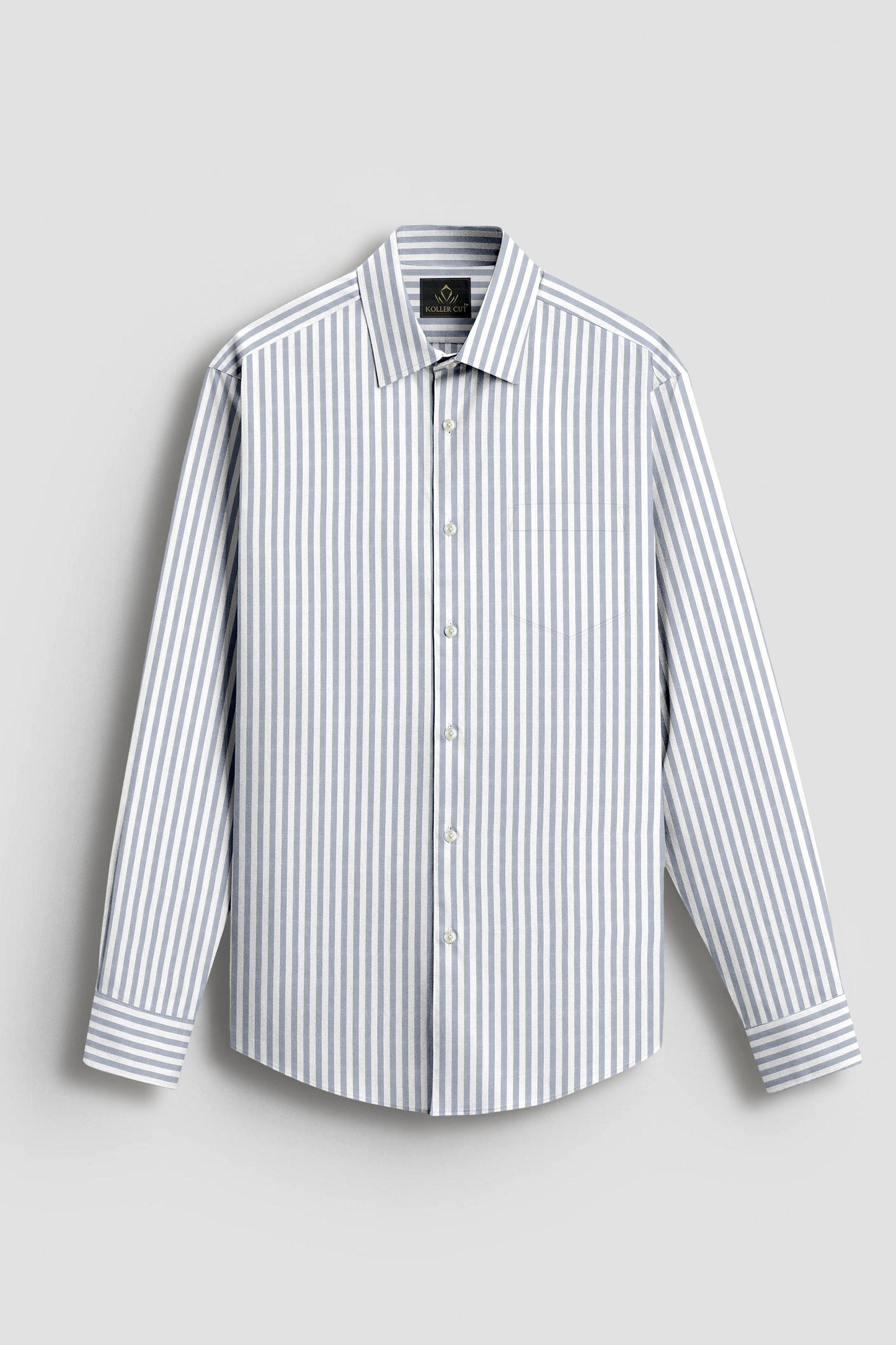 White and Silver Gray Candy Stripes Cotton Shirt