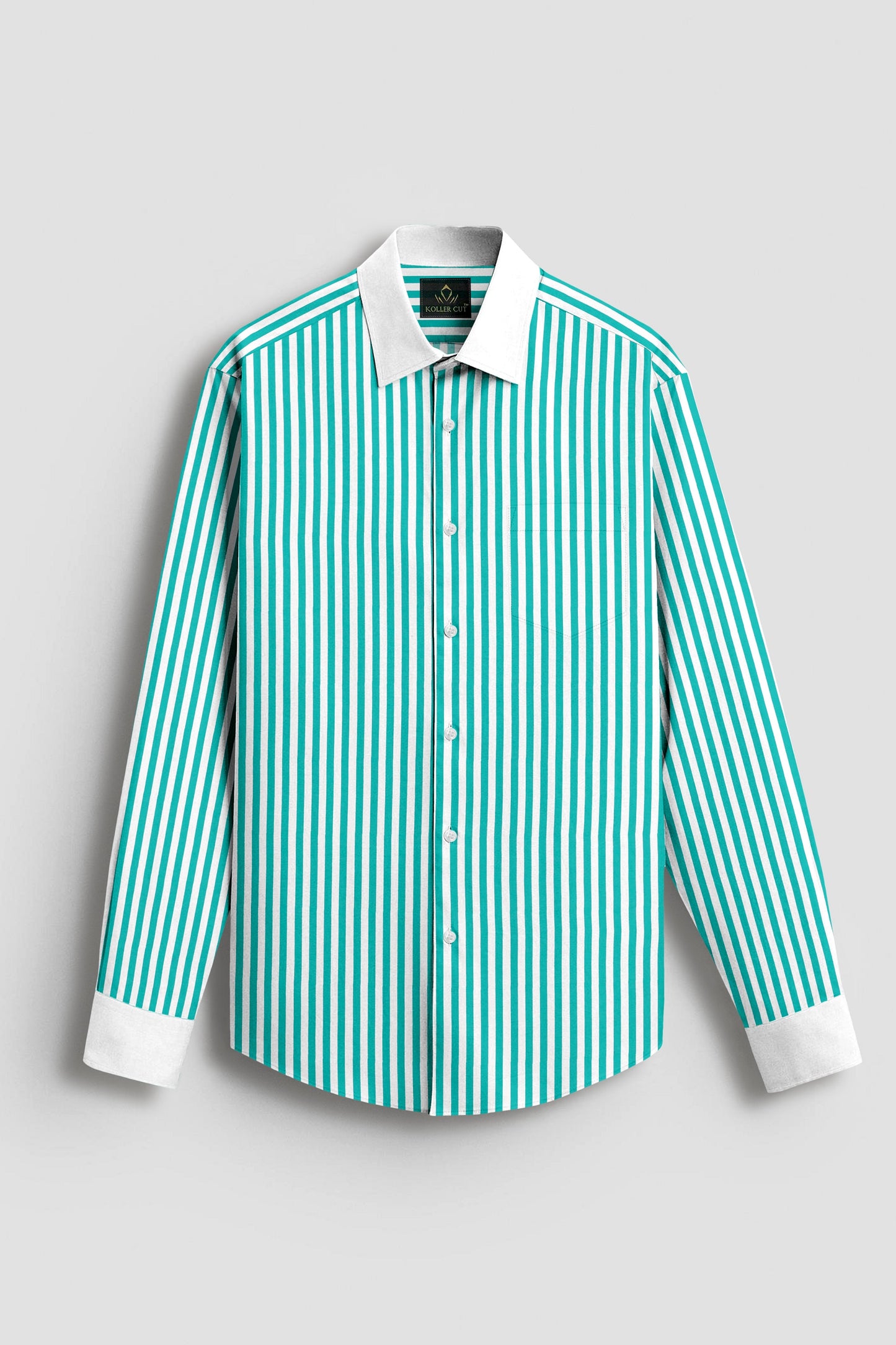 White and Seafoam Green Candy Stripes Designer Cotton Shirt