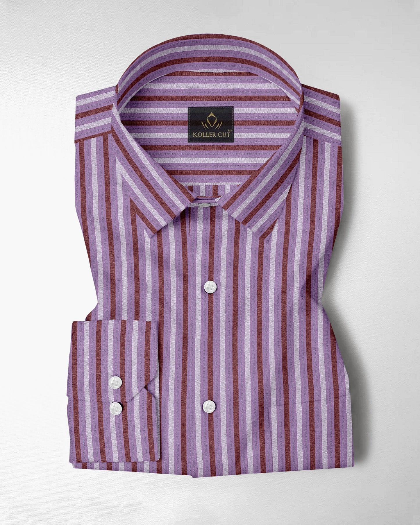 Crocus Purple with Brick Red and White Seersucker Stripes Cotton Shirt