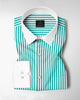 White and Seafoam Green Candy Stripes Designer Cotton Shirt