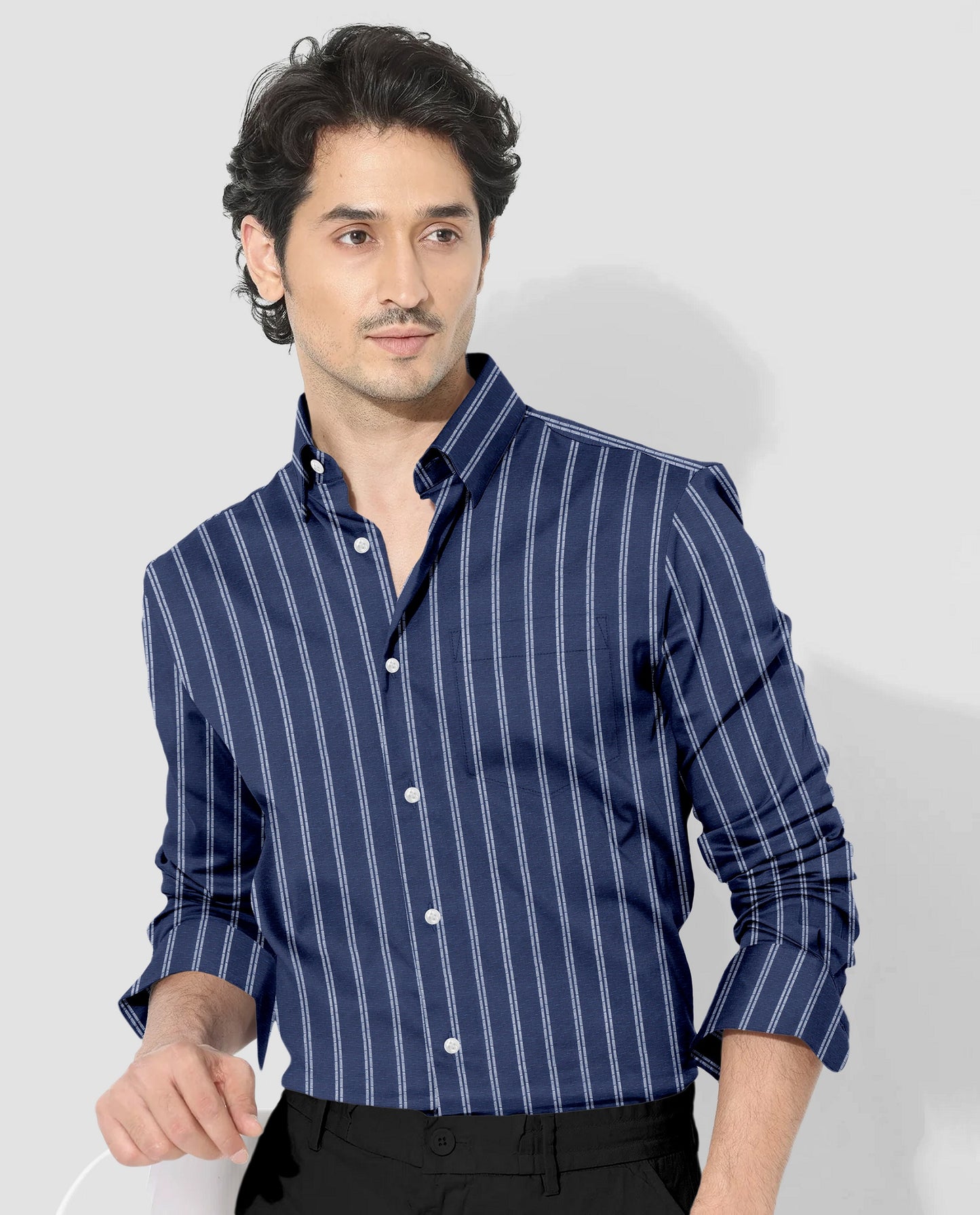 Monaco Blue and White Stripes Cotton Shirt