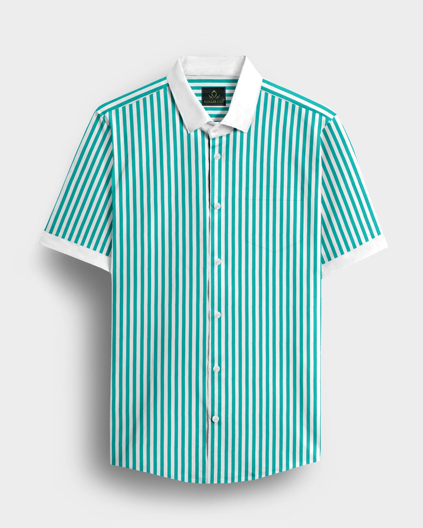 White and Seafoam Green Candy Stripes Designer Cotton Shirt
