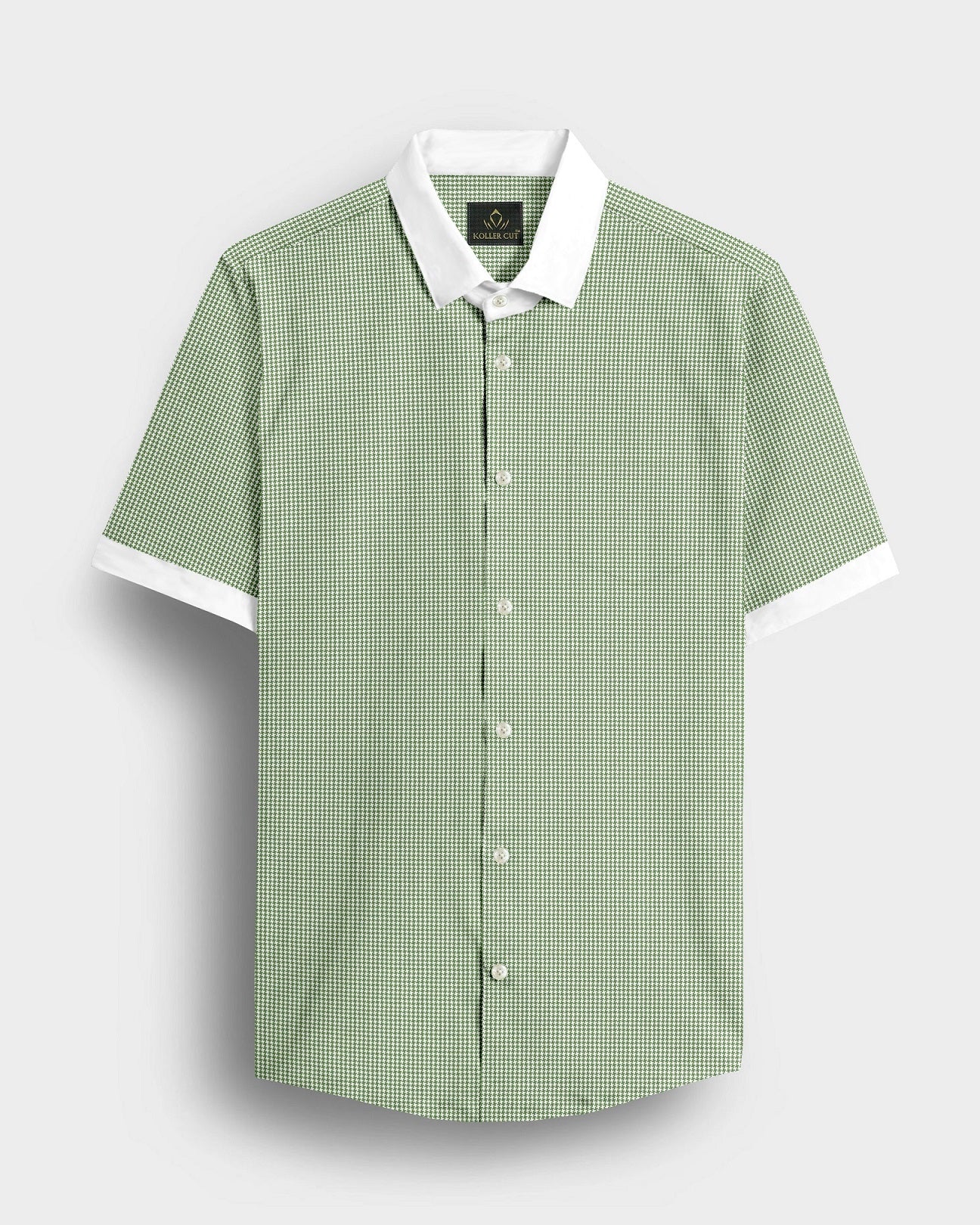 Fluorite Green and White Ninja Shuriken Printed Designer Cotton Shirt