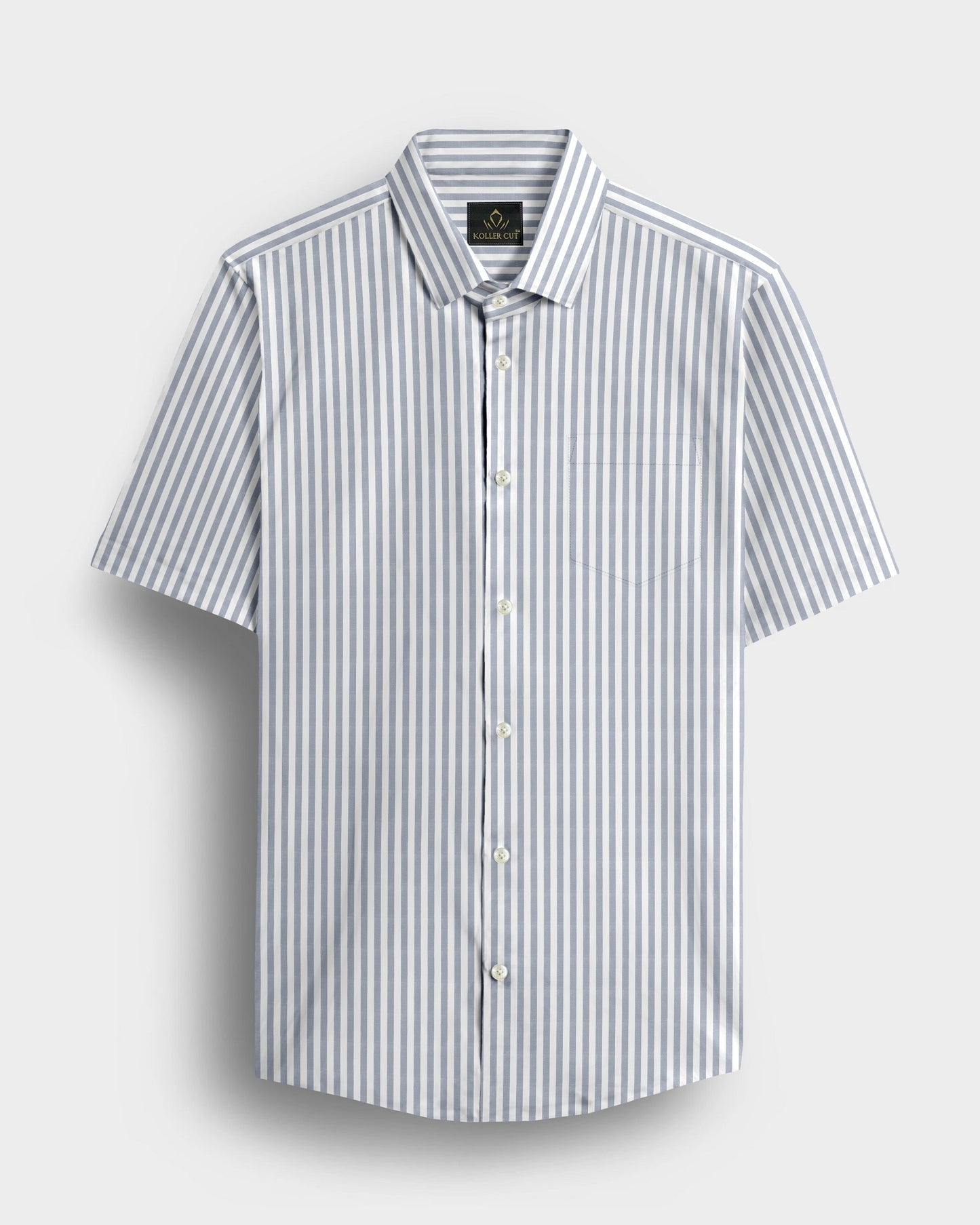 White and Silver Gray Candy Stripes Cotton Shirt