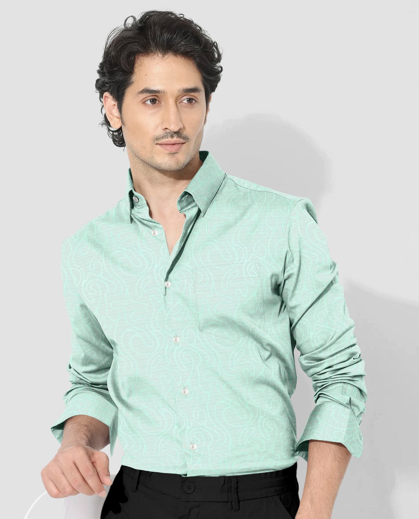 Biscay Green Labyrinth Jacquard Cotton Shirt