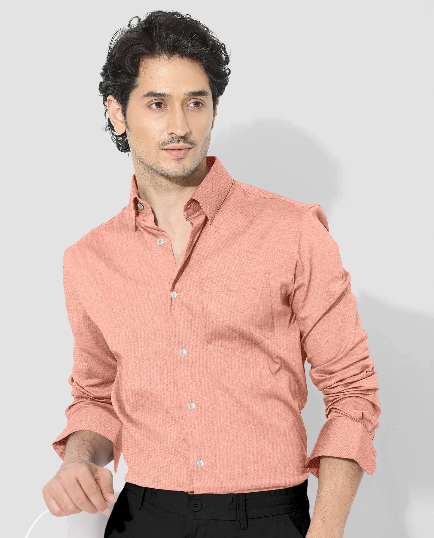 Tropical Peach Luxurious Linen Shirt