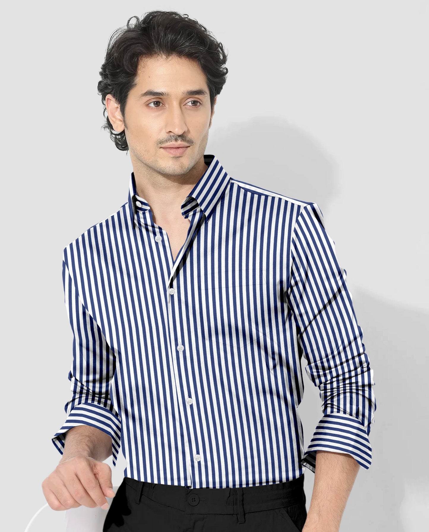 White and Victoria Blue Candy Stripes Cotton Shirt
