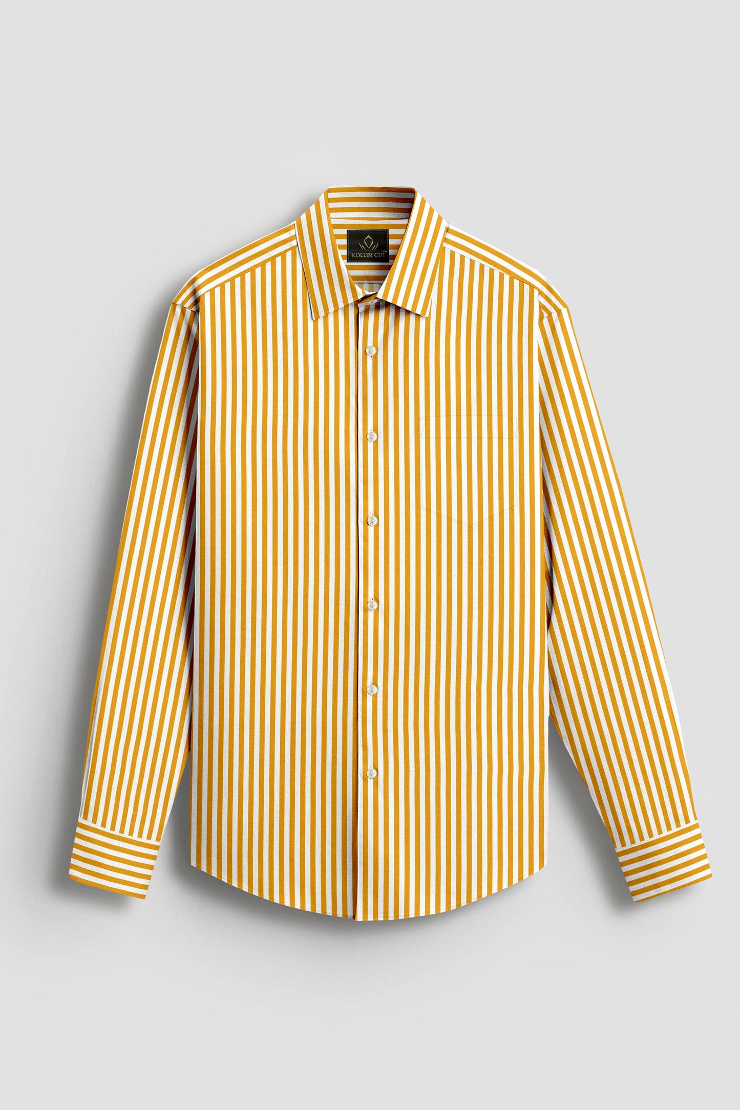 White and Mustard Yellow Candy Stripes Cotton Shirt