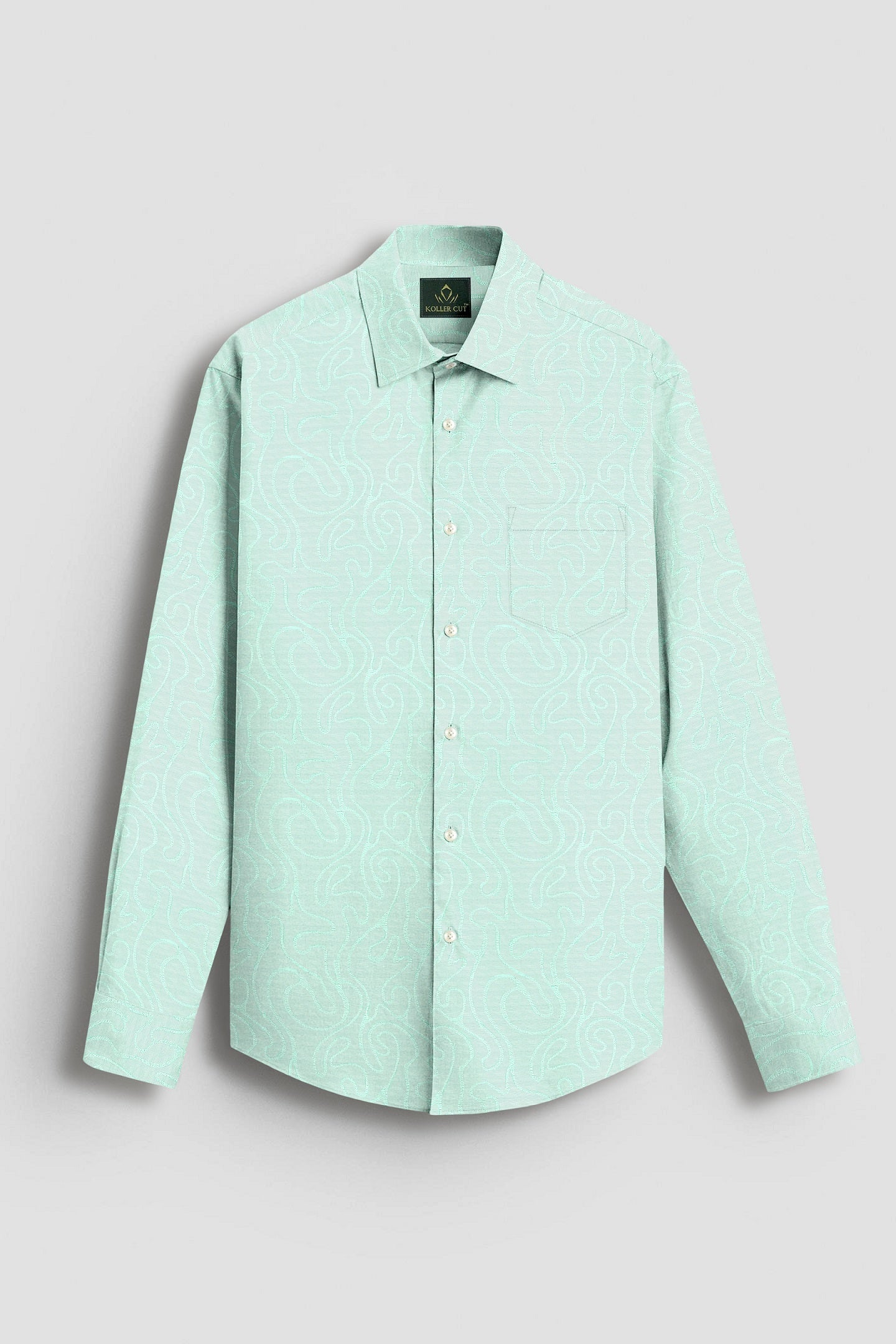 Biscay Green Labyrinth Jacquard Cotton Shirt