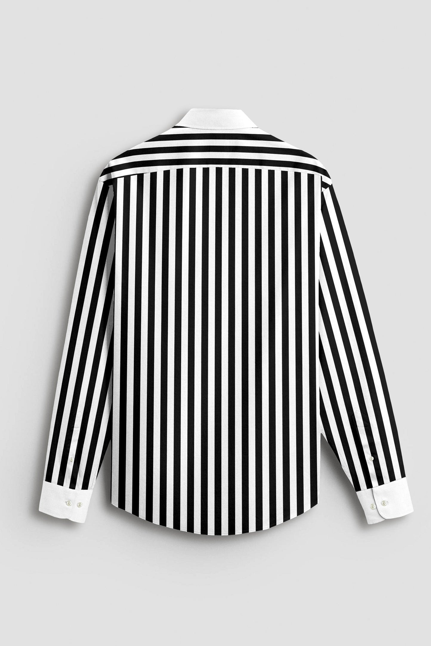 Jet Black and Bright White Chalk Stripes with White Cuff and Collar Designer Cotton Shirt
