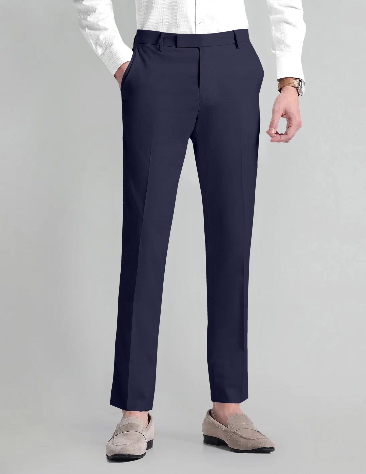 Midnight Blue Solid Wool Blend Pant
