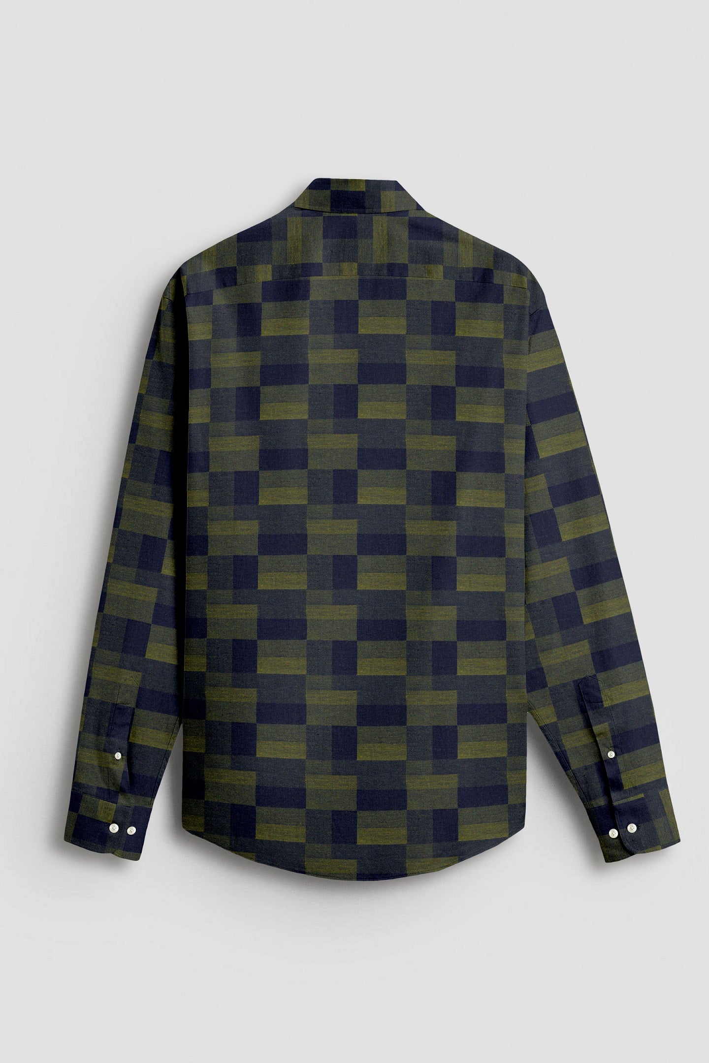 Cactus Green with Military Green and Moonlit Blue Rectangle Jacquard Checks Premium Egyptian Giza Cotton Shirt