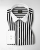 Jet Black and Bright White Chalk Stripes with White Cuff and Collar Designer Cotton Shirt