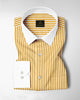 White and Mustard Yellow Candy Stripes Designer Cotton Shirt