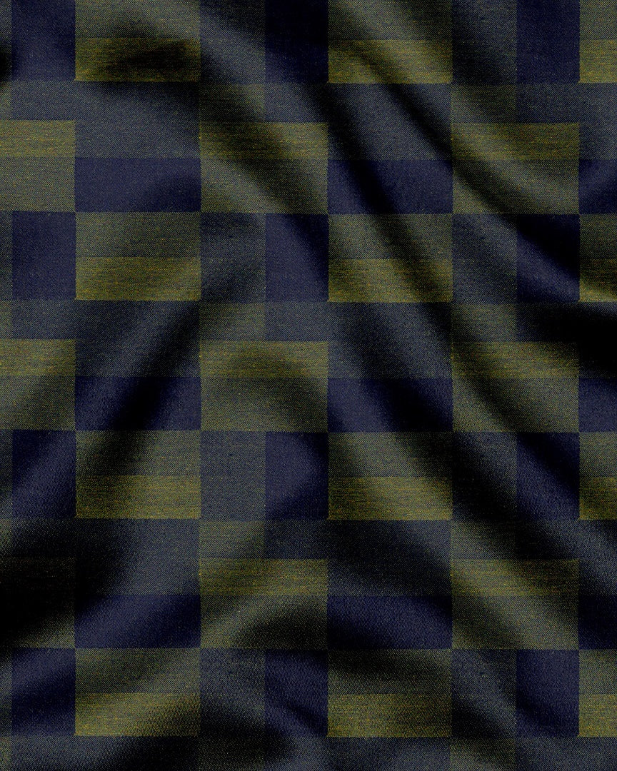 Cactus Green with Military Green and Moonlit Blue Rectangle Jacquard Checks Premium Egyptian Giza Cotton Shirt