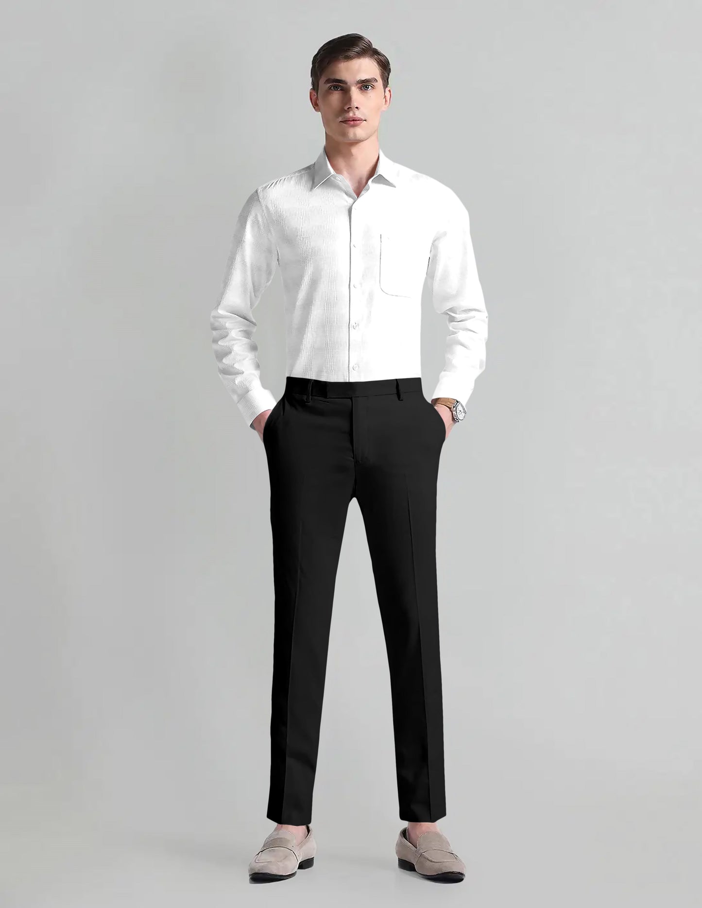 Jade Black Solid Wool Blend Pant