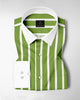Kiwi Green and White Wide Chalk Stripes Designer Cotton Shirt