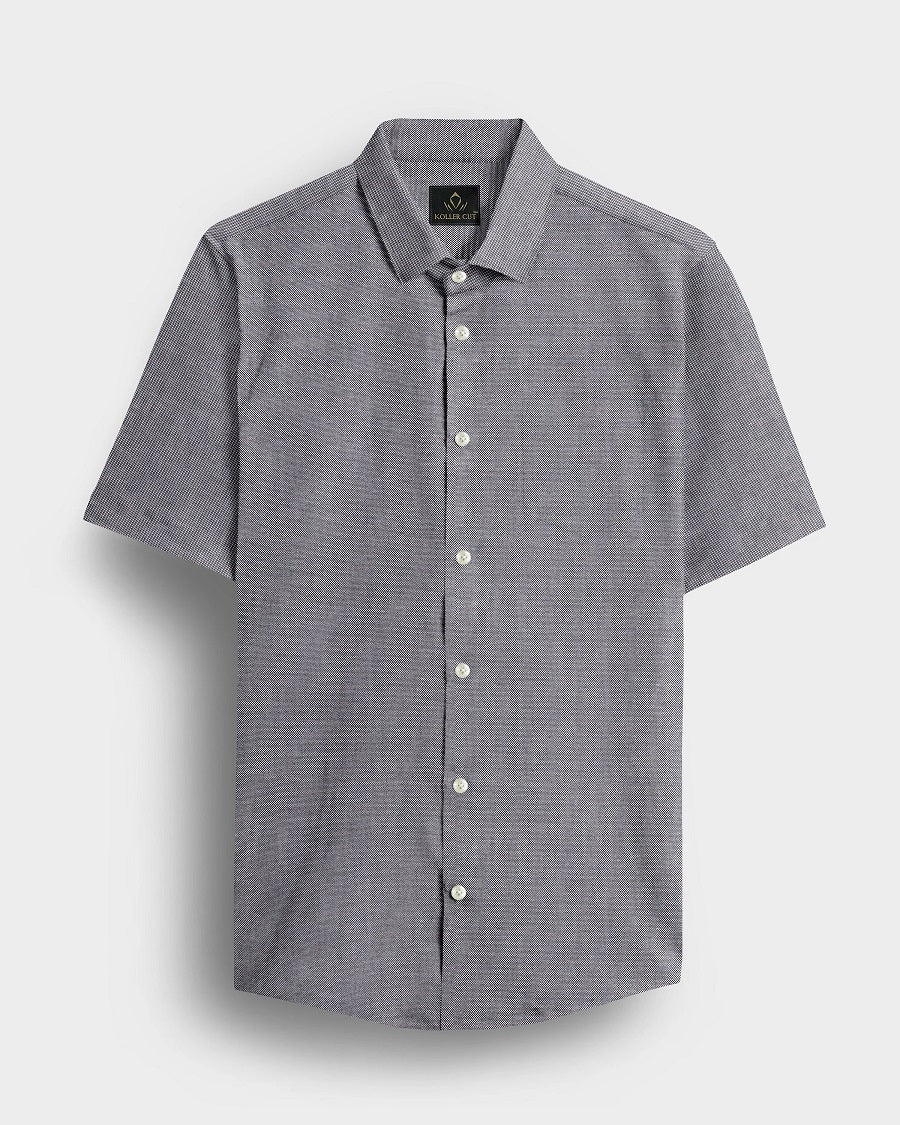 Gray short-sleeve shirt on a light gray background-Ebony Black Plain Oxford Cotton Formal Shirt