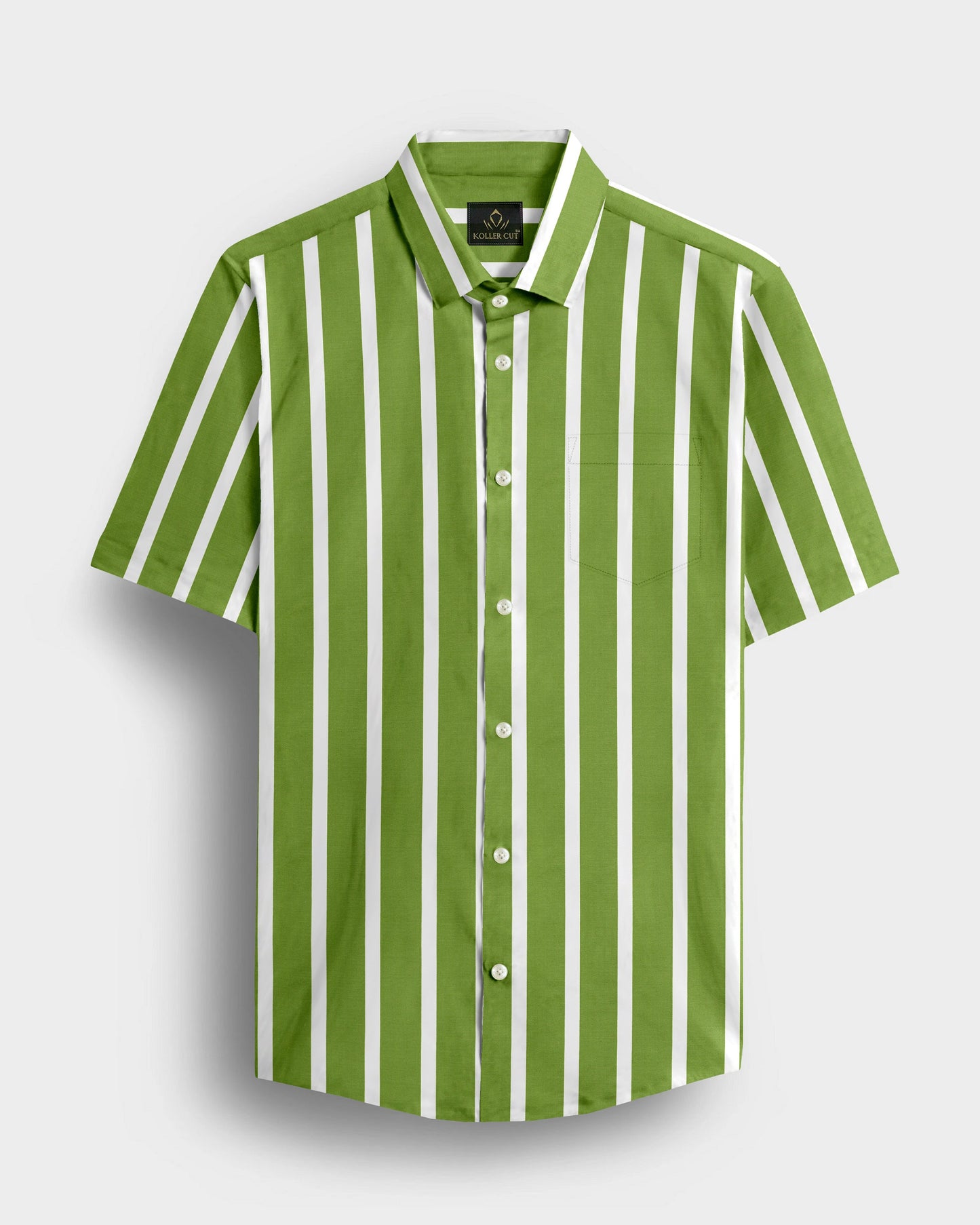 Kiwi Green and White Wide Chalk Stripes Cotton Shirt