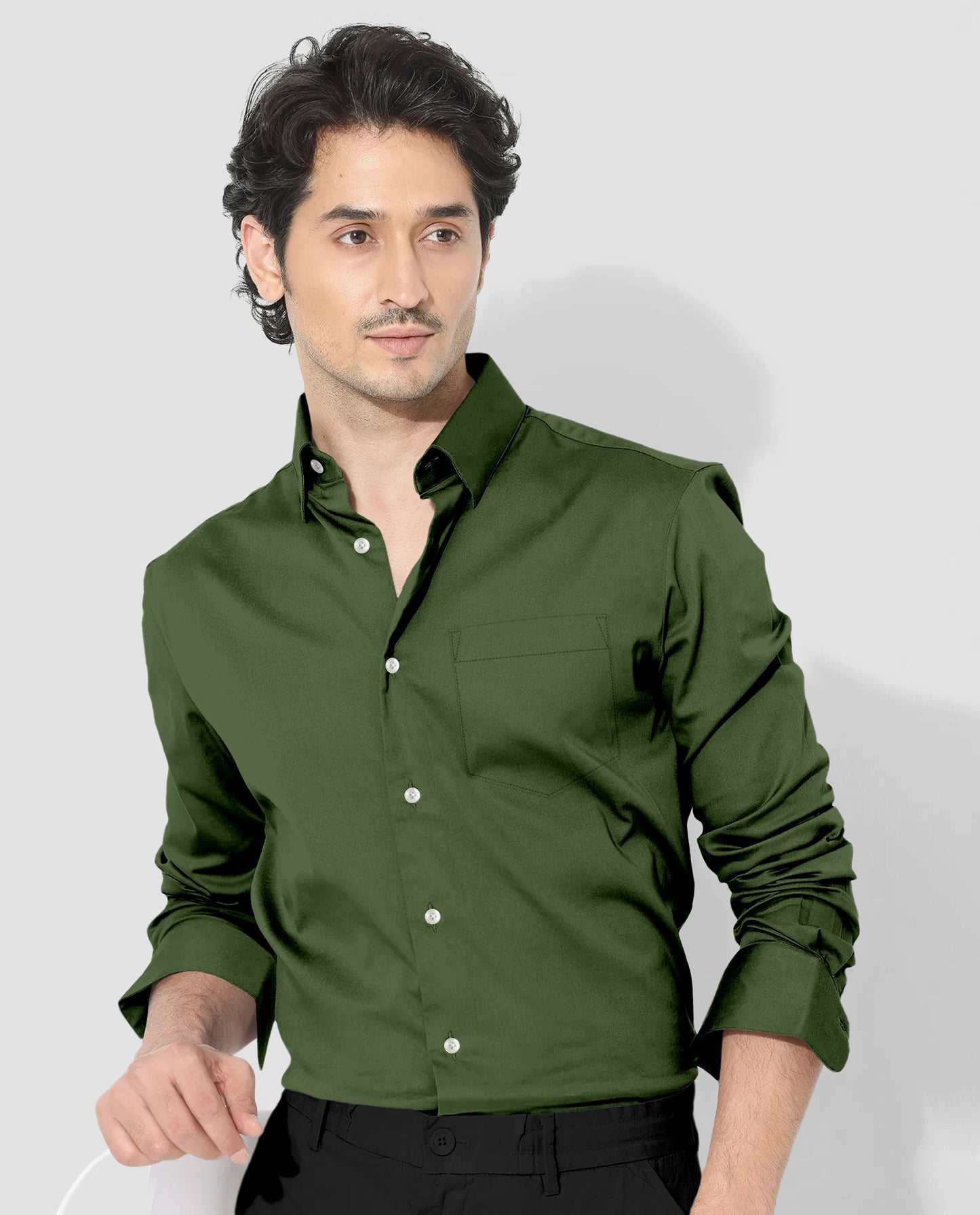 Basil Green Men's Giza Cotton Shirt