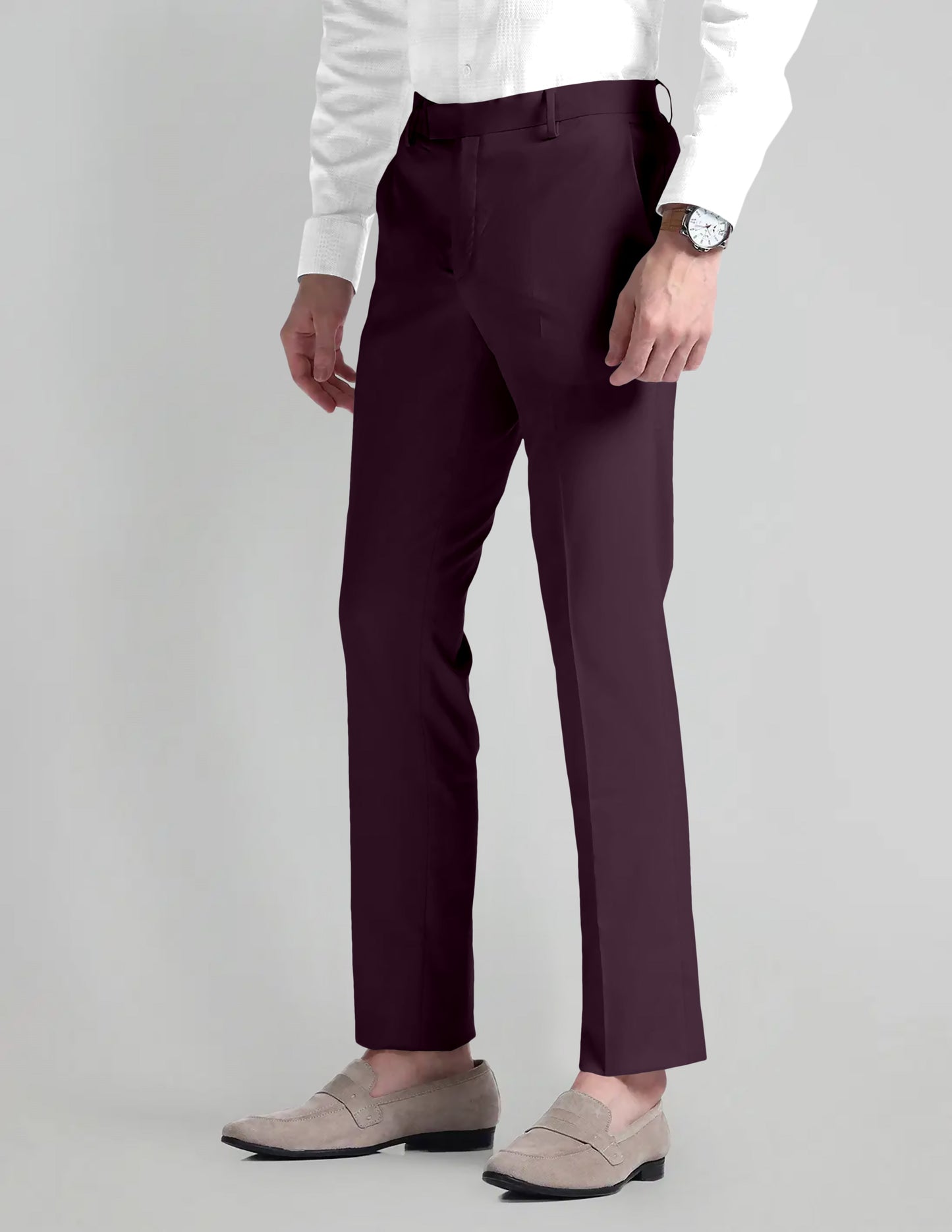 Wine Purple Solid Wool Blend Pant