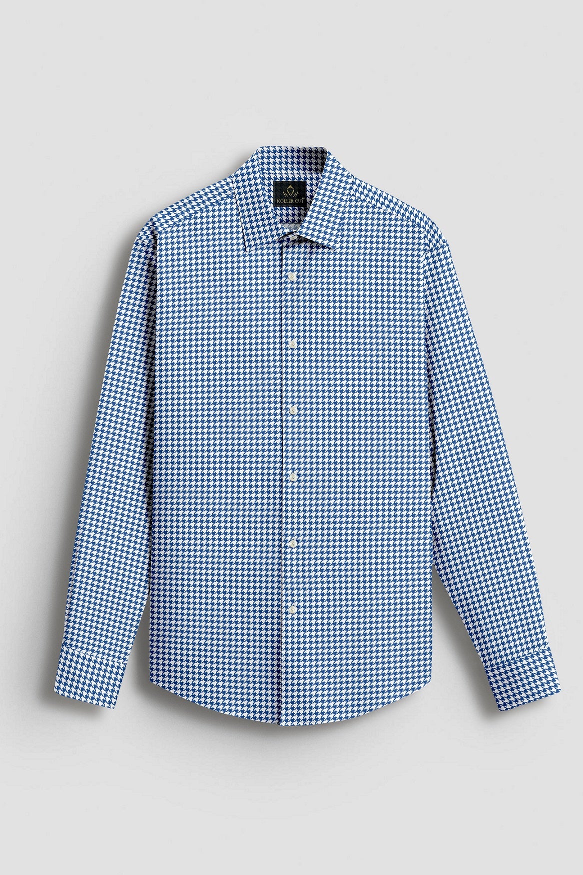 White and Baleine Blue Hounds Tooth Checks Cotton Shirt