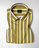 Golden Olive and White Wide Chalk Stripes Cotton Shirt