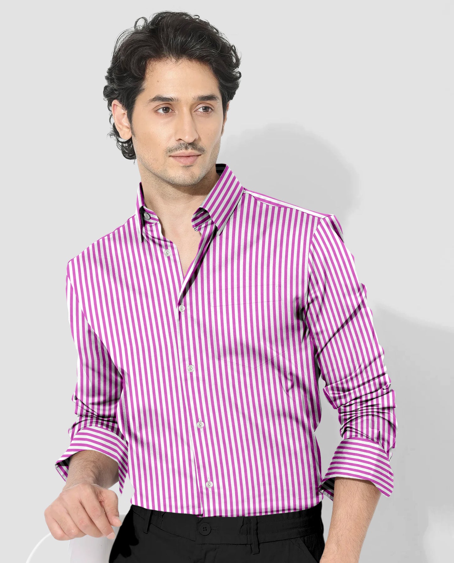 White and Tillandsia Purple Candy Stripes Cotton Shirt