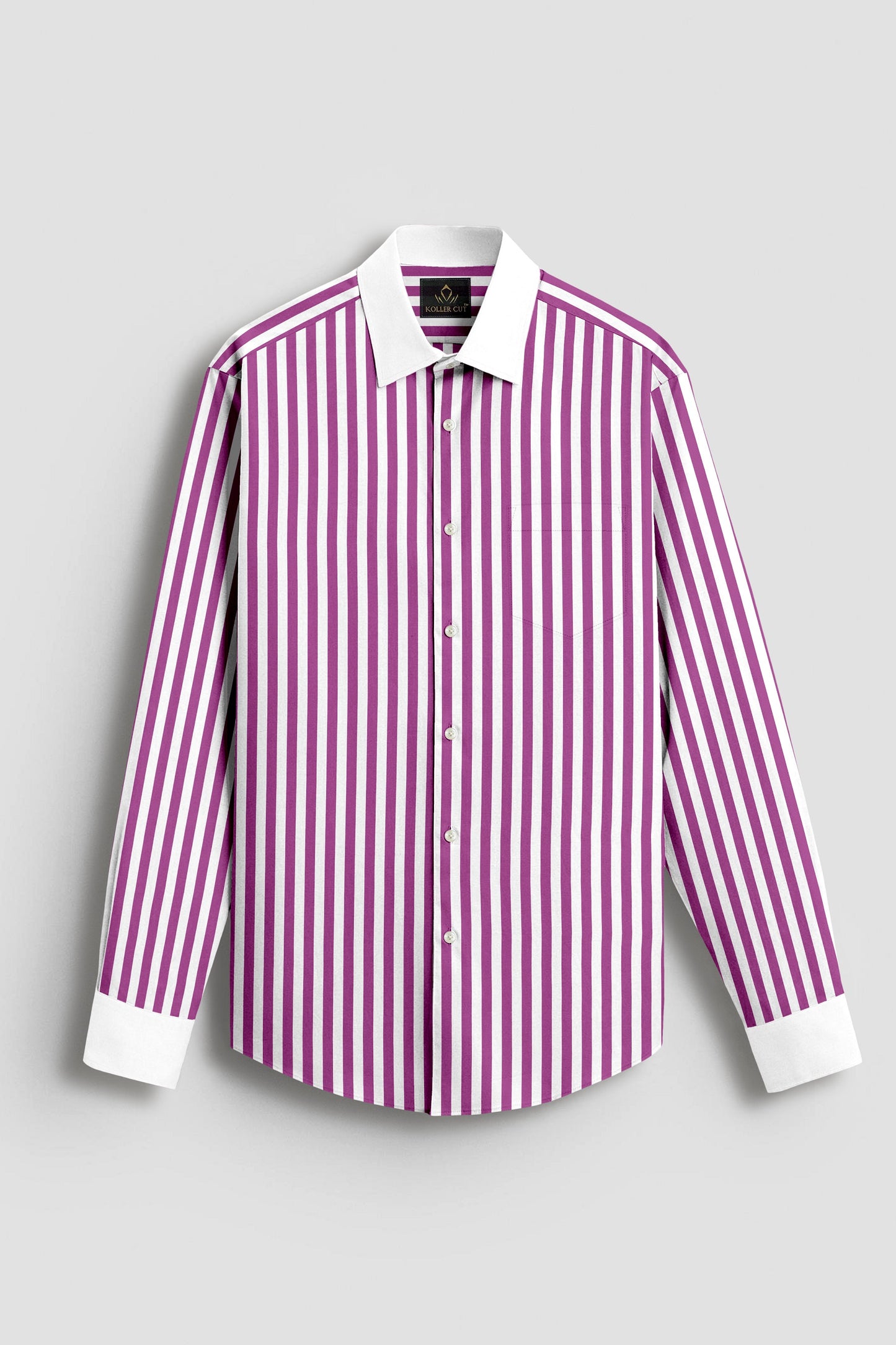 White and Grape Purple Chalk Stripes Designer Cotton Shirt