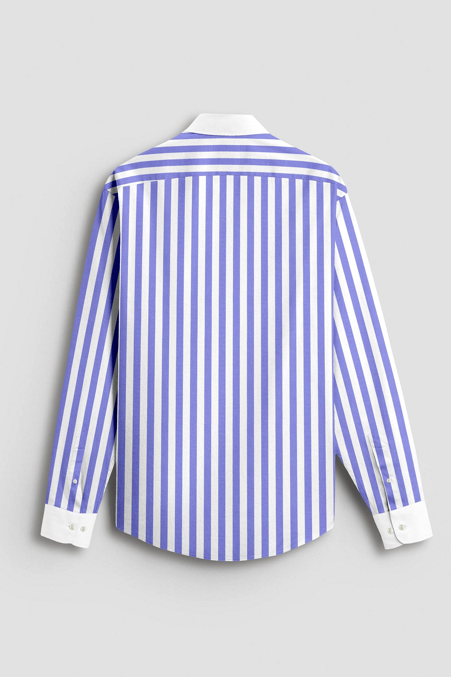 Iolite Blue and White Awning Stripes Designer Cotton Shirt
