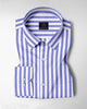 Iolite Blue and White Awning Stripes Cotton Shirt