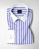 Iolite Blue and White Awning Stripes Designer Cotton Shirt