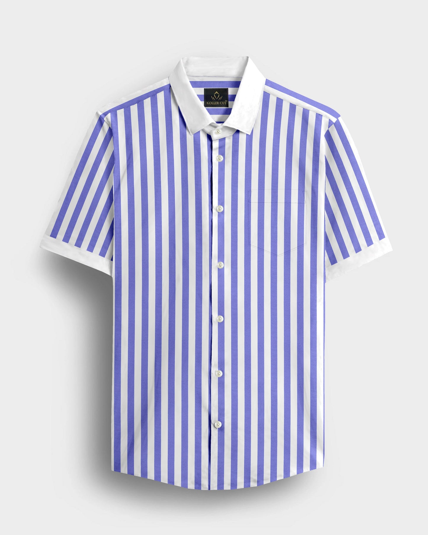 Iolite Blue and White Awning Stripes Designer Cotton Shirt