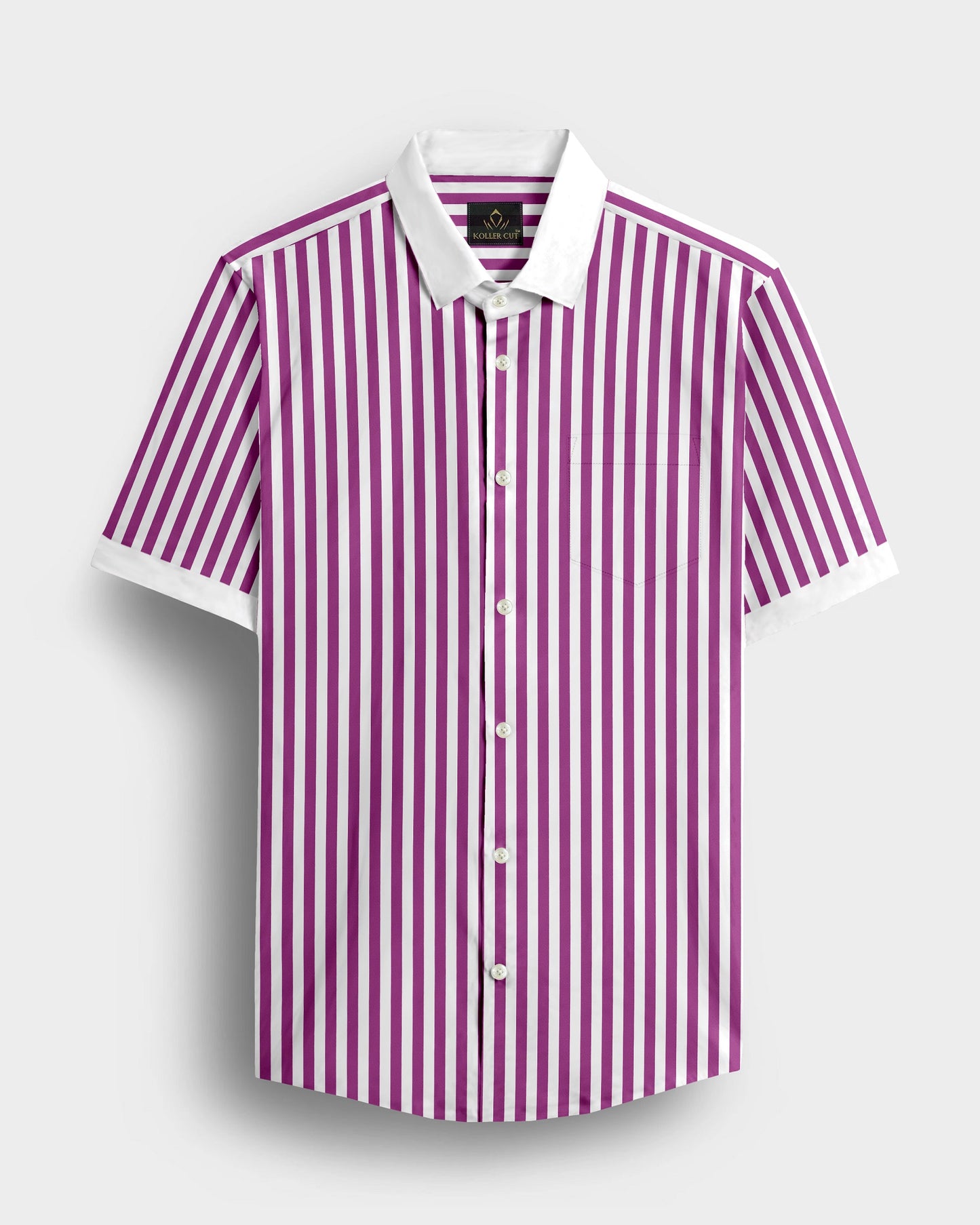 White and Grape Purple Chalk Stripes Designer Cotton Shirt
