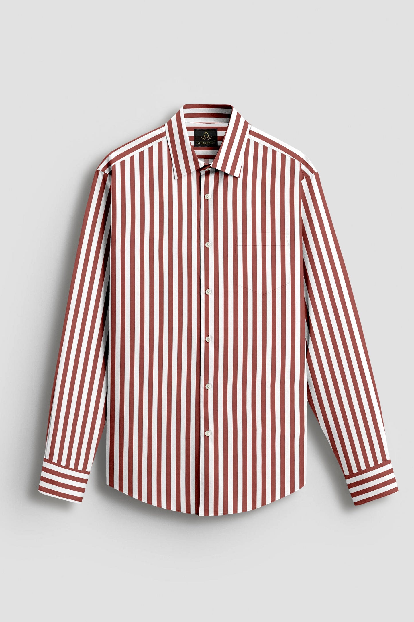 White and Russet Brown Chalk Stripes Cotton Shirt