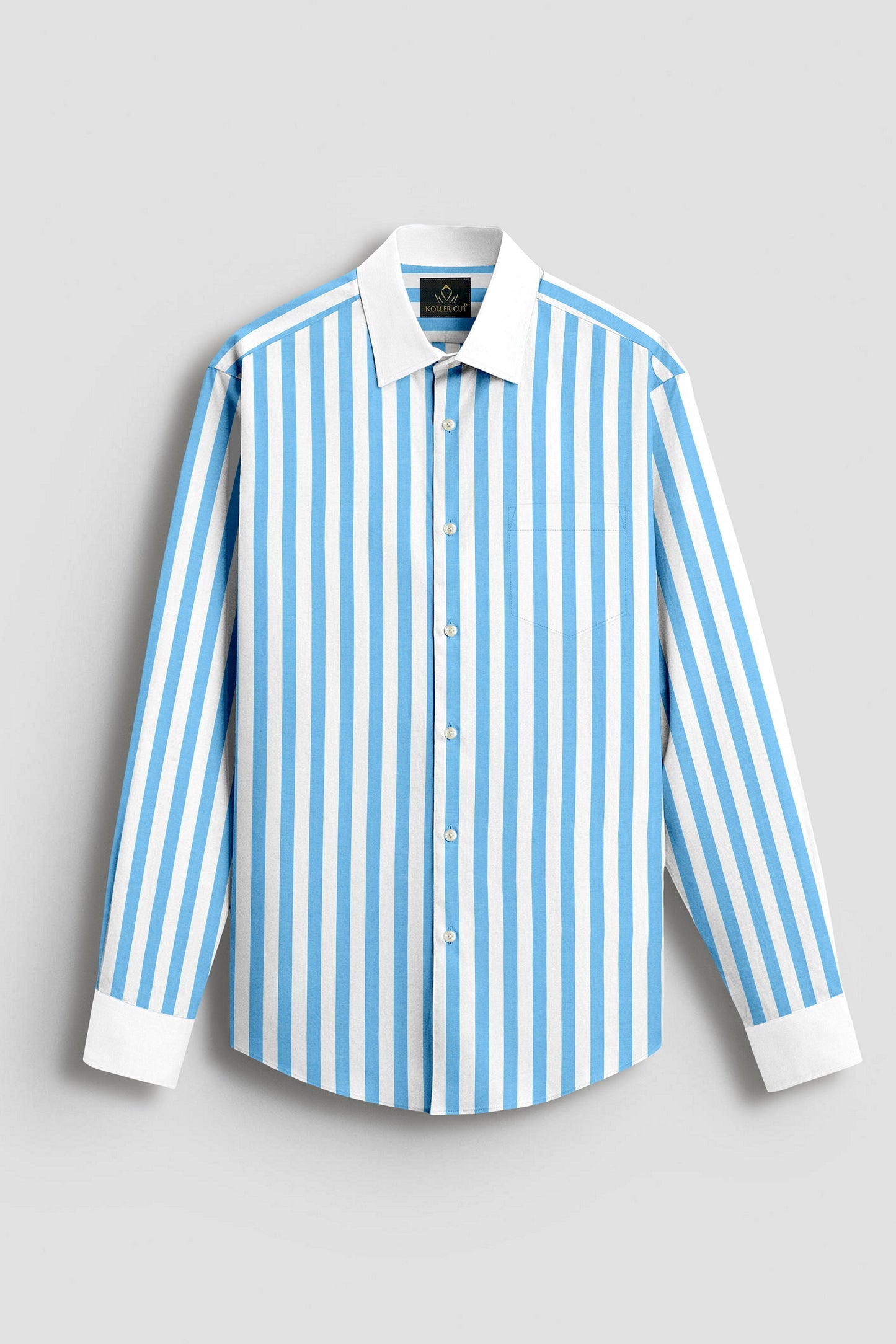 Cloisonne Blue and White Awning Stripes Designer Cotton Shirt