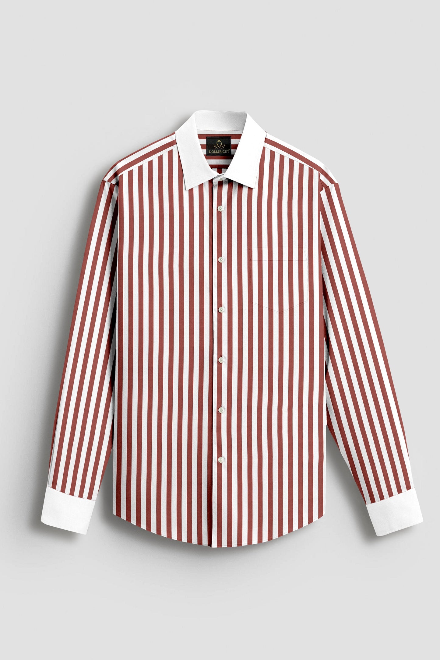 White and Russet Brown Chalk Stripes Designer Cotton Shirt