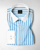 Cloisonne Blue and White Awning Stripes Designer Cotton Shirt