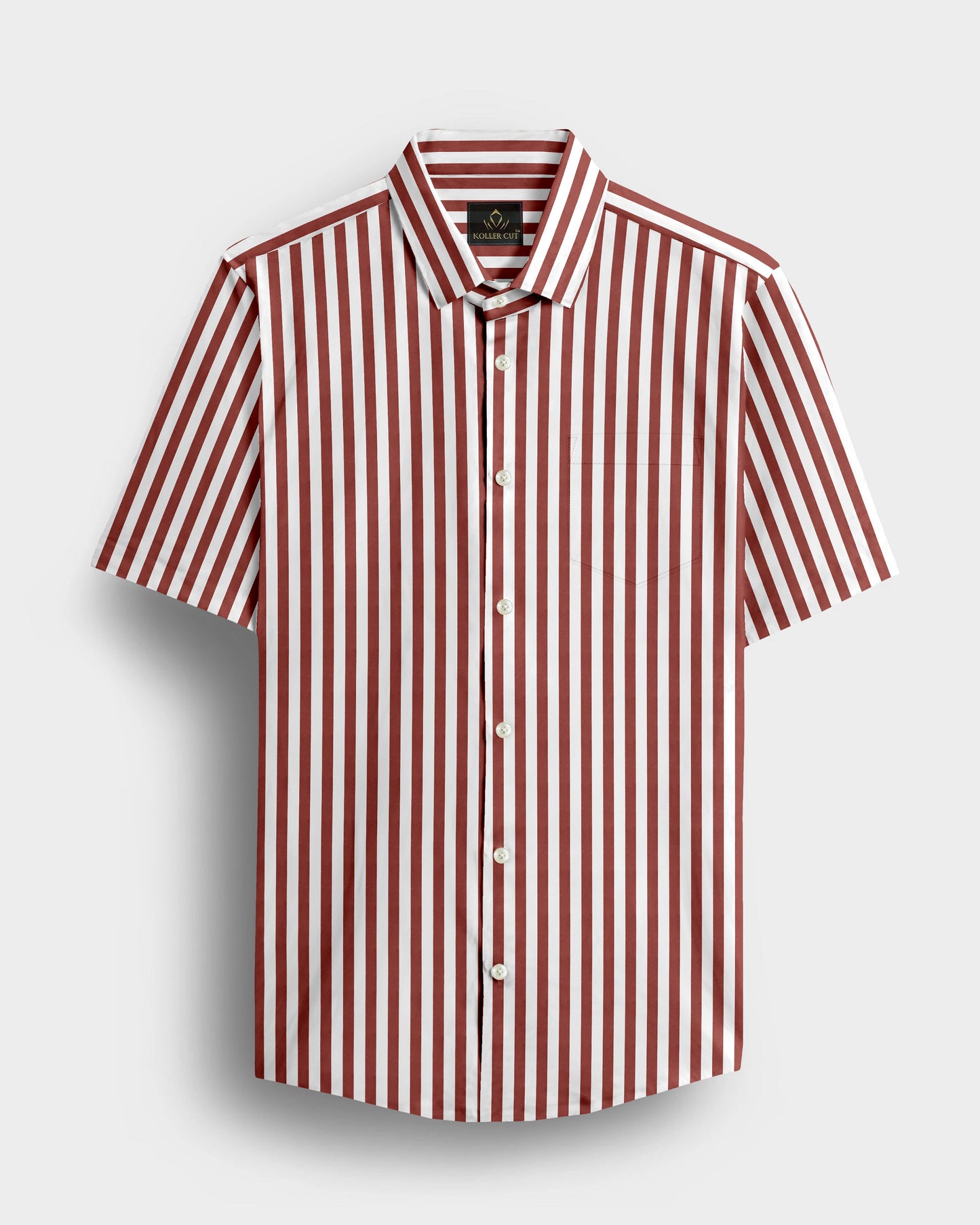 White and Russet Brown Chalk Stripes Cotton Shirt