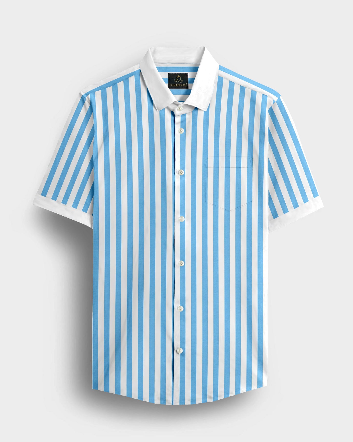 Cloisonne Blue and White Awning Stripes Designer Cotton Shirt
